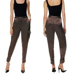 Babaton Satin Cargo Tapered Jogger Pants in Brown 00
